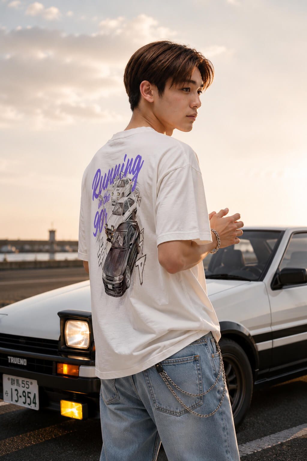 Takumi wearing the Running in the 90s vintage heavyweight tee lifestyle